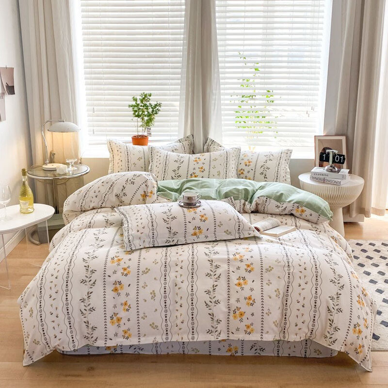 8田园花卉纯棉斜纹40支被套床笠4件套 lt碧城 1.2米床笠三件套(被套1.
