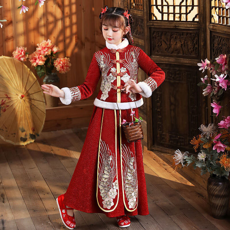 叽歪狗汉服女春夏装加厚新年唐装过年服拜年服中国风古装超仙ren 凤尾