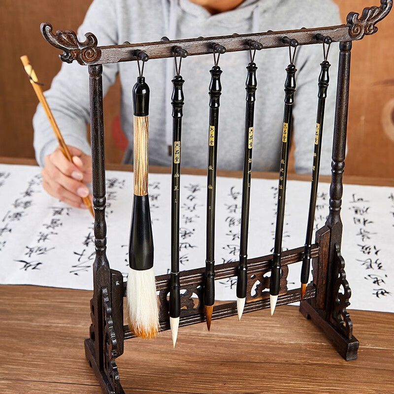 六品堂 毛笔笔架 12挂简约鸡翅木挂毛笔书法挂架 文房四宝创意摆件使用感如何?