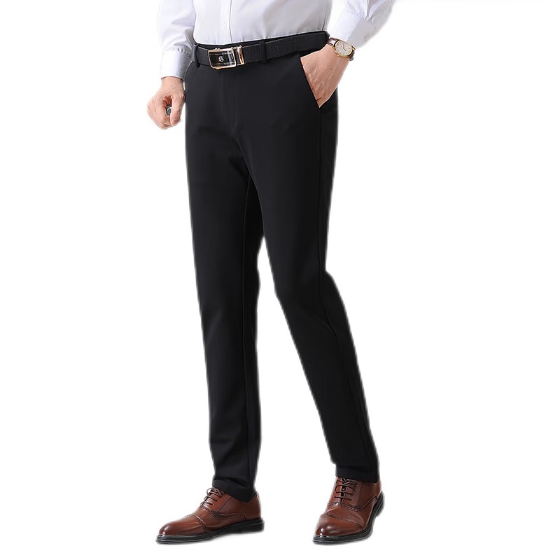 查利德斯貴族輕奢西褲男秋冬厚款寬松大碼直筒褲商務(wù)休閑免燙西裝長褲男 黑色【有褶寬松版】 42 3尺2