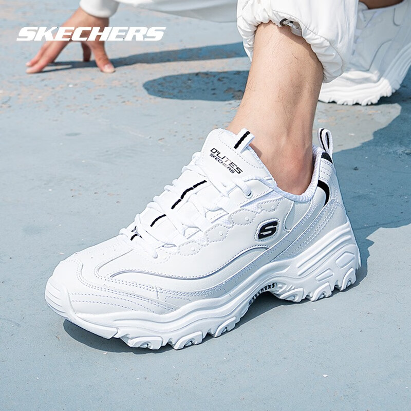 斯凯奇（Skechers）男鞋春秋2025新款小白鞋皮面熊猫鞋休闲鞋厚底增高老爹鞋运动鞋男 白色/黑色-WBK 39