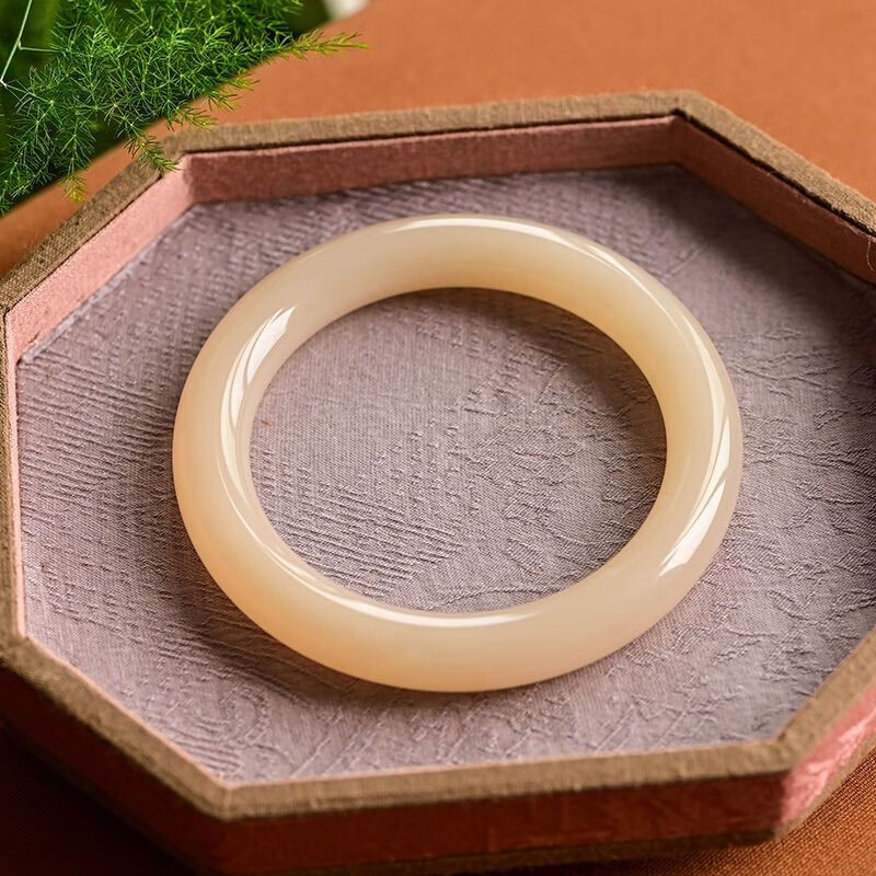 炫帕天然和田玉藕粉手镯女年轻款藕粉色玉镯子少女圆条粉色玉石镯