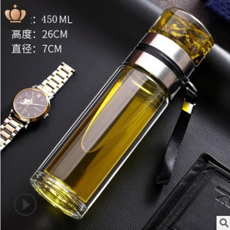 茶水分离杯泡茶杯保温双层创意玻璃杯女士大容量过滤水杯 450.0ml 钢本色（1个
