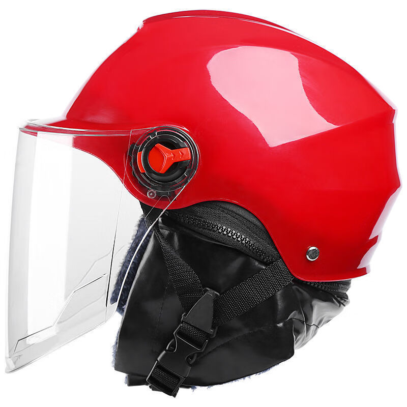 电瓶车头盔摩托车哈雷冬款可拆卸头盔安全帽男女四季通用半盔轻便 冬款红色