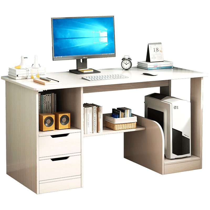 米客米家 电脑桌台式桌学生书桌简约家用简易小桌子女生卧室办公学习写字桌 【冲量带柜款】90cm枫樱木色