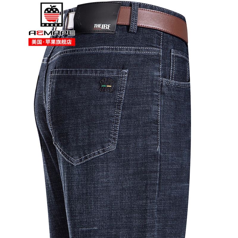 aemape/美国苹果 纯棉牛仔裤男士春夏季厚款商务休闲宽松直筒长裤子中