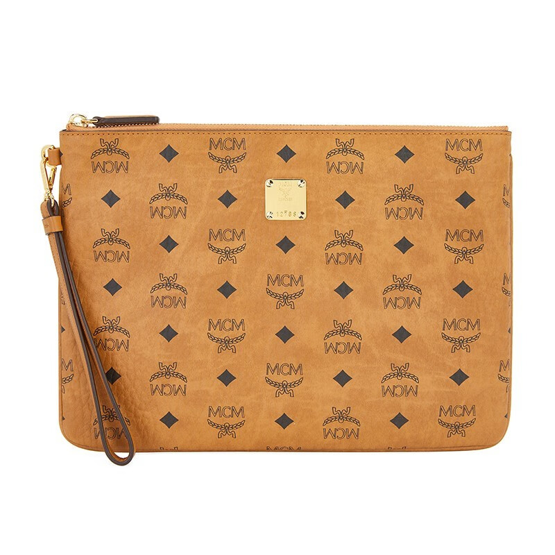 mcm男包 男女通用皮革徽标印花拉链手拿包 mxzaavi03 棕色