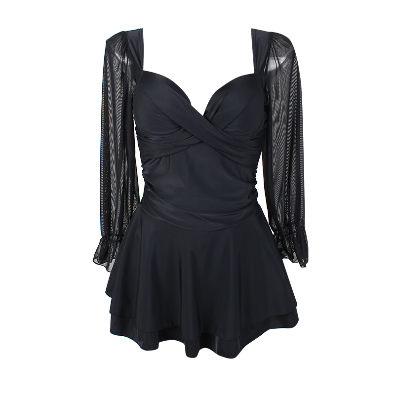 柯帛性感泳衣女大碼遮肚顯瘦泡溫泉長(zhǎng)袖胖mm韓國(guó)ins風(fēng)小胸聚攏 粉色 4XL