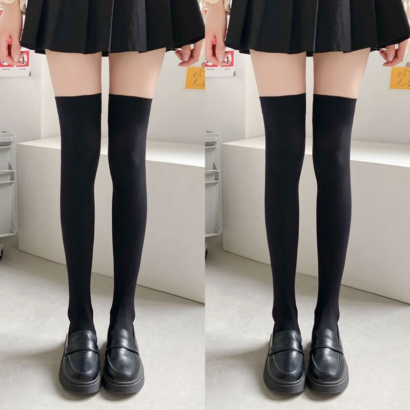 女夏季压力显瘦小腿袜jk丝袜薄款长筒黑色半截中筒袜 【过膝袜】2双
