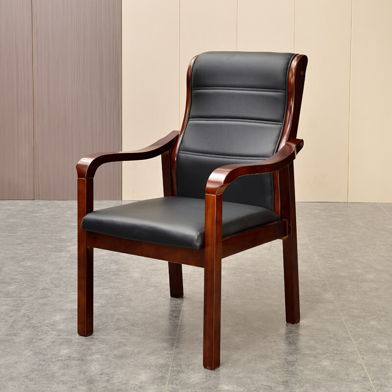 净靓会议室椅子 培训椅 实木会议椅 办公椅子会议室带扶手四脚木 9001