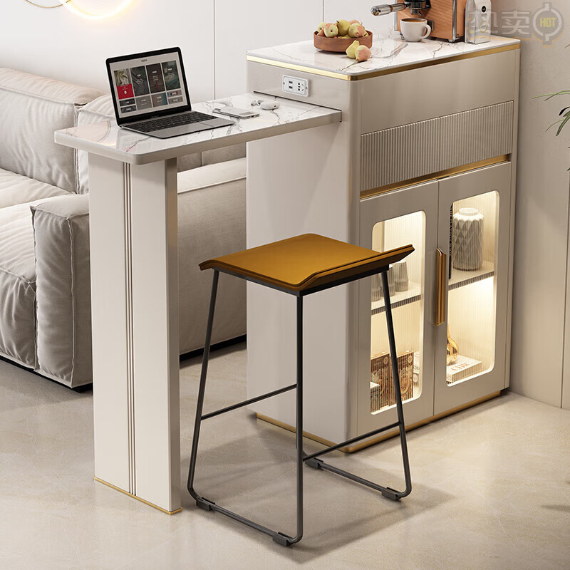 俏尚美伸缩吧台桌子家用客厅多功能隔断长条桌小型置物柜轻奢岩板中岛