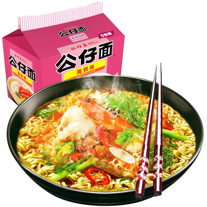 公仔(doll) 公仔面 方便面 泡面 5连包 海鲜面日式拉面 火锅面5袋
