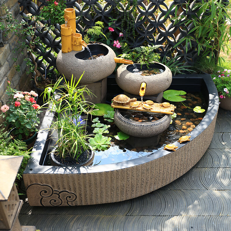 水景布置户外循环水鱼池水池水系造景 s054-5闲庭大流水扇形新泥色