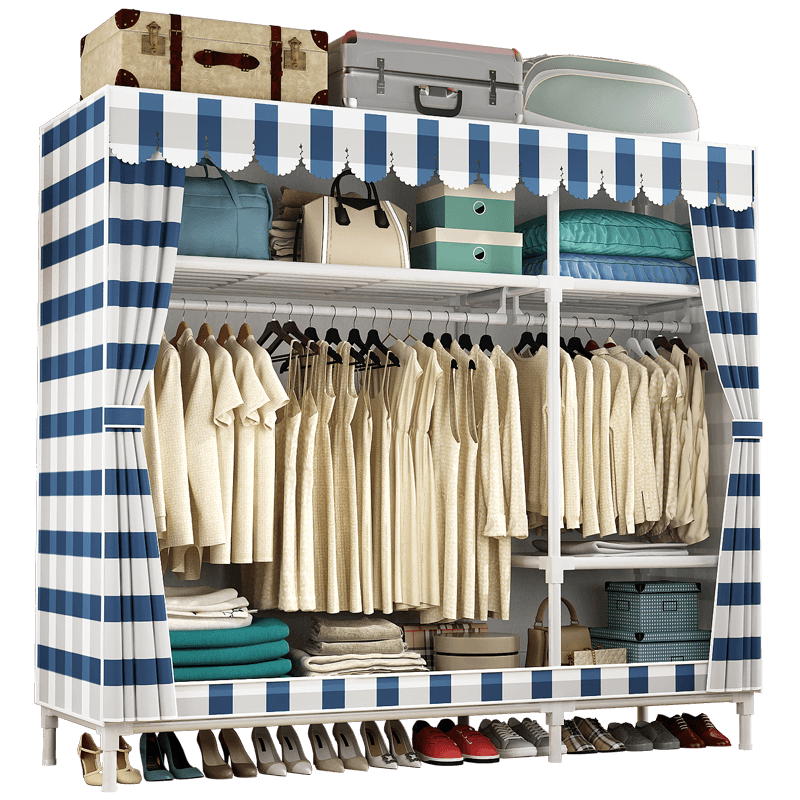 家丽人 简易衣柜布衣柜全钢架卧室家用衣柜宿舍单人双人便携衣柜加粗钢管落地衣橱