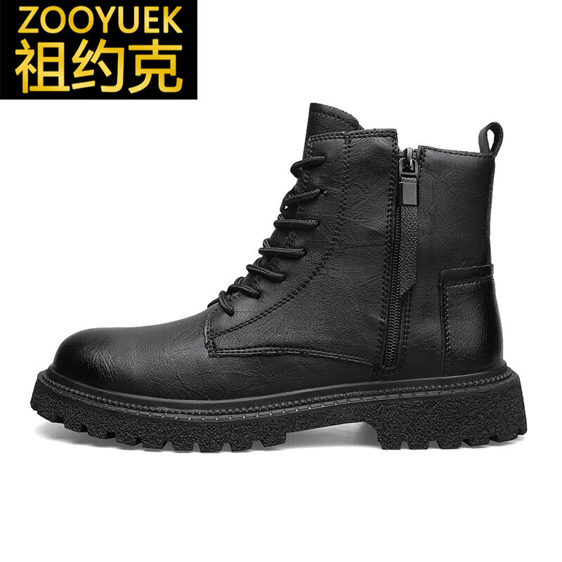 祖约克意大利轻奢品牌马丁靴男英伦风侧拉链高帮皮鞋黑色机车工装短靴
