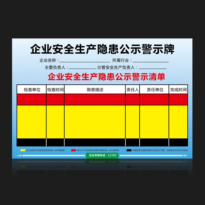 企业安全生产隐患公示警示标识牌工厂仓库安全生产检查教育培训温馨