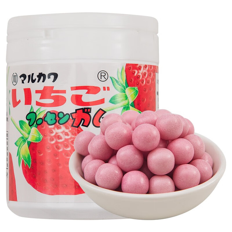 丸川日本原装进口 丸川 草莓味口香糖130g  休闲随身口香糖罐装 草莓