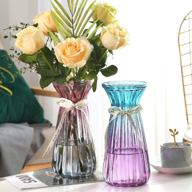 【精选】玻璃花瓶加厚客厅插花摆件水培富贵竹百合花瓶欧式大号透明花