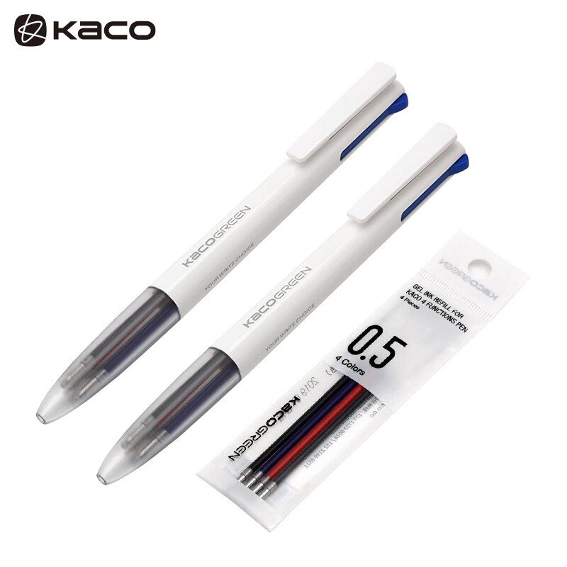 KACO四色笔优写 多功能四合一中性笔 按动多色水笔0.5mm简约4色手帐笔彩色签字笔（中性笔2支+4支装替芯1袋）K1041