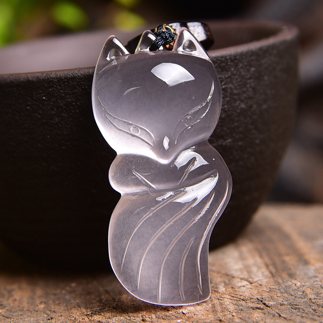 粉晶狐狸吊坠粉水晶狐狸项链民族风生日礼物贵气女款毛衣链