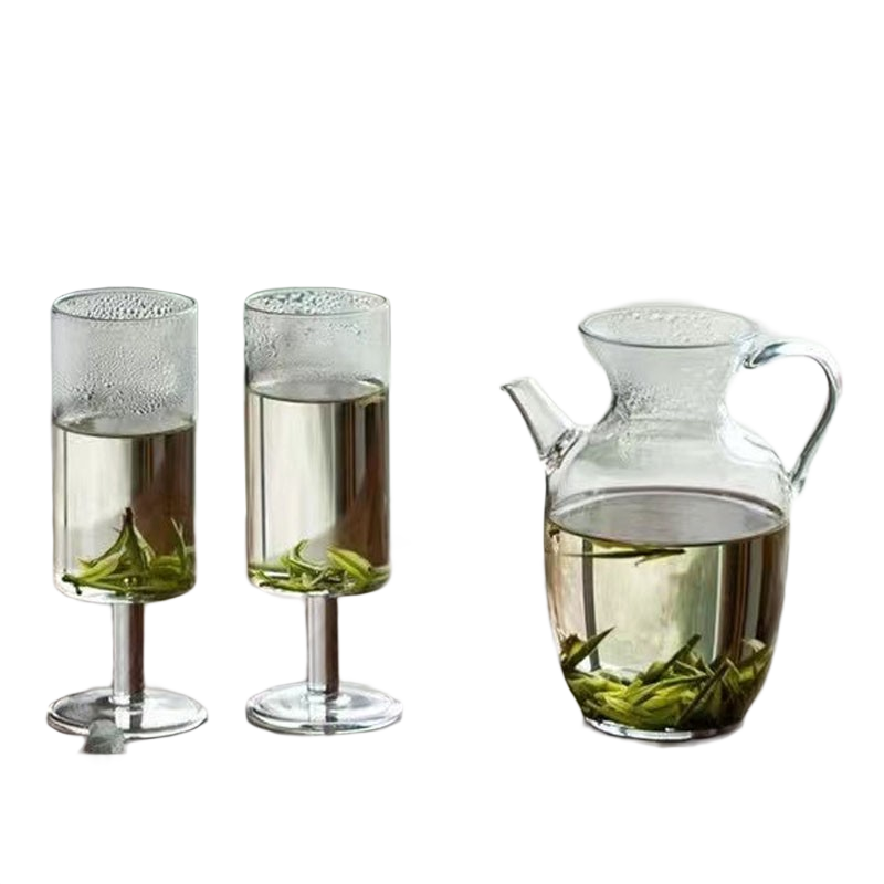 豐陶張生 日式加厚耐熱玻璃過(guò)濾龍井綠茶壺仿宋執壺花茶泡茶器套裝公道杯 綠茶公道壺350毫升+兩高腳猴魁杯