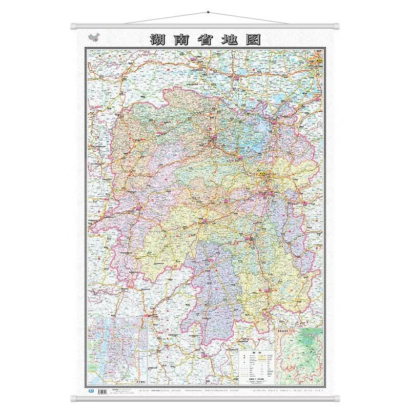 2023年 地图 中国地图分省系列 覆哑光膜 升级挂杆 办公室挂图 1.1米*0.8米 湖南省地图