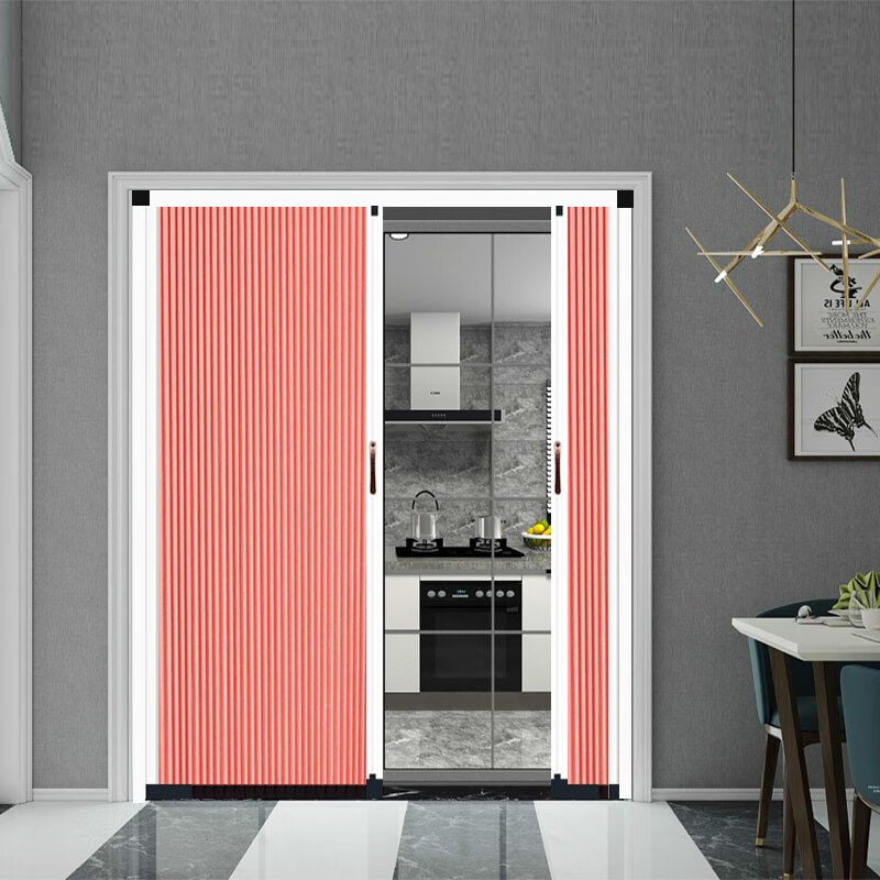 免打孔推拉门移门帘蜂巢帘厨房隔断楼梯口无轨隐形 红色 /一平方价格