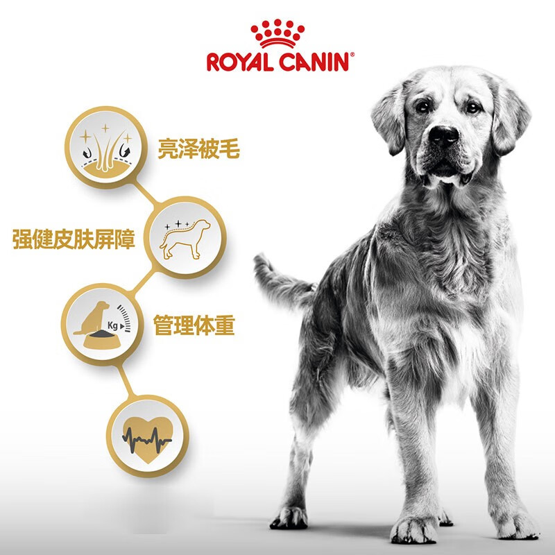 皇家狗粮金毛成犬狗粮犬粮大型犬gr25 通用粮15月以上12kg 滋养被毛管理体重585 2元 需用券 聚超值