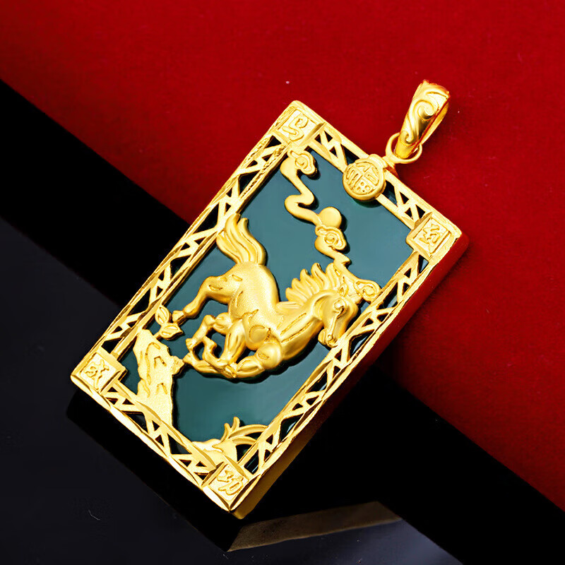 锦彩福古法镀金马到成功霸气吊坠送长辈镀越南沙金生肖马牌吊坠久不