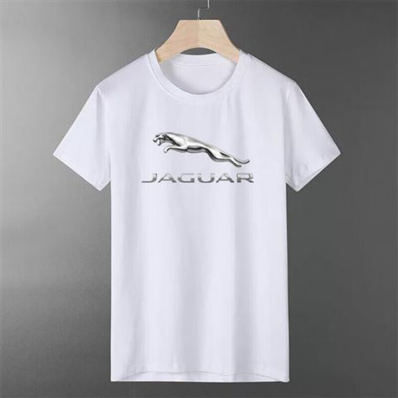世界名车汽车标志衣服短袖t恤男女款法拉利汽车logo衣服棉1 白色捷豹