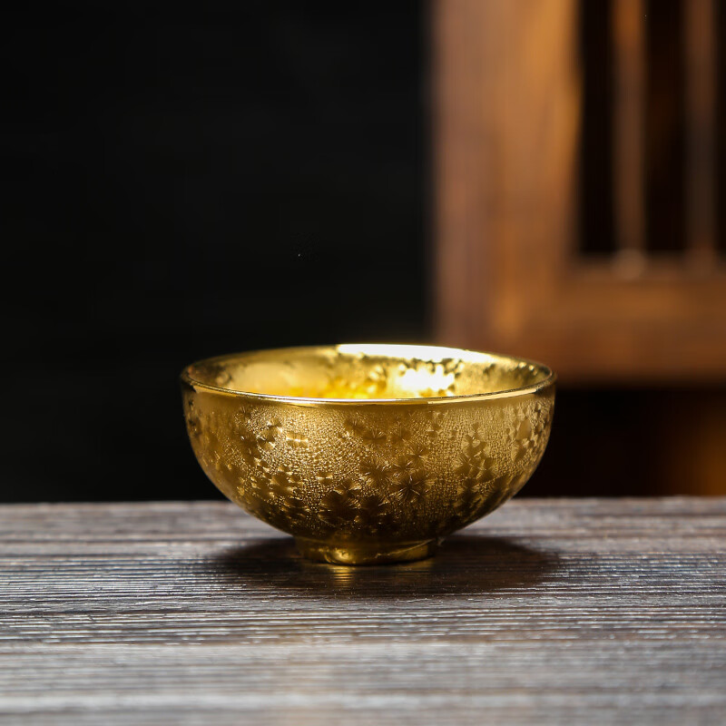 24k纯金鎏金单杯养生品茗主人杯建盏斗笠个人专用茶杯碗 鎏金品茗杯