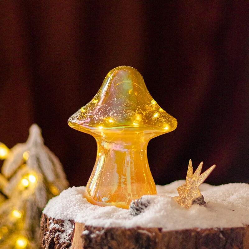 灯小夜灯桌面玻璃摆件闪亮发光场景礼物儿童房装饰 圣诞蘑菇小夜灯 a