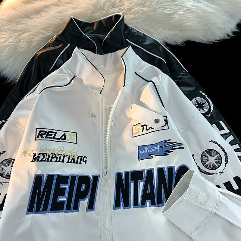 迪伽达夹克男装联名秋冬新款潮牌美式pu皮飞行员机车服宽松刺绣外套男士 THFS-Z23黑色 XL 【推荐体重150-170斤】