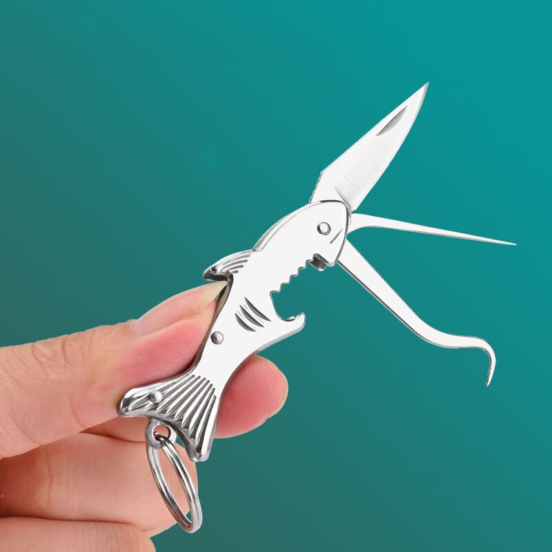 神器304不锈钢牙签开瓶器抠牙器牙垢清除器随身折叠口腔护理 银色鲨鱼