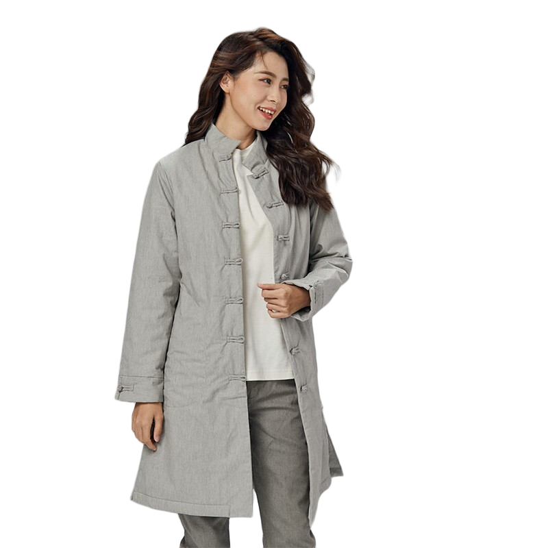 素道有機彩棉女士純棉加厚棉服 2020新款復(fù)古秋冬保暖棉襖 女士棉服灰色 170