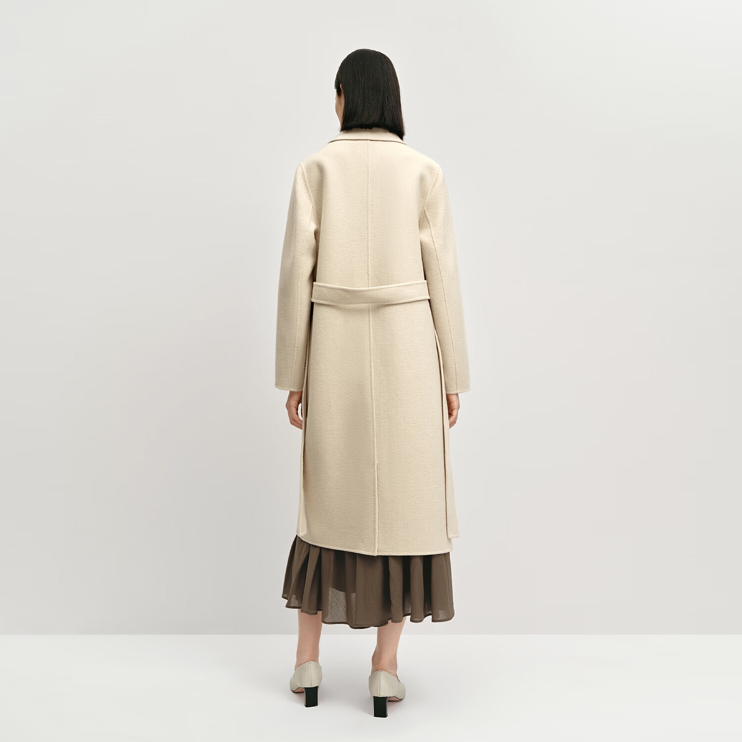 OVV秋冬热卖女装戗驳领休闲通勤保暖羊毛双面呢大衣 燕麦色 XS