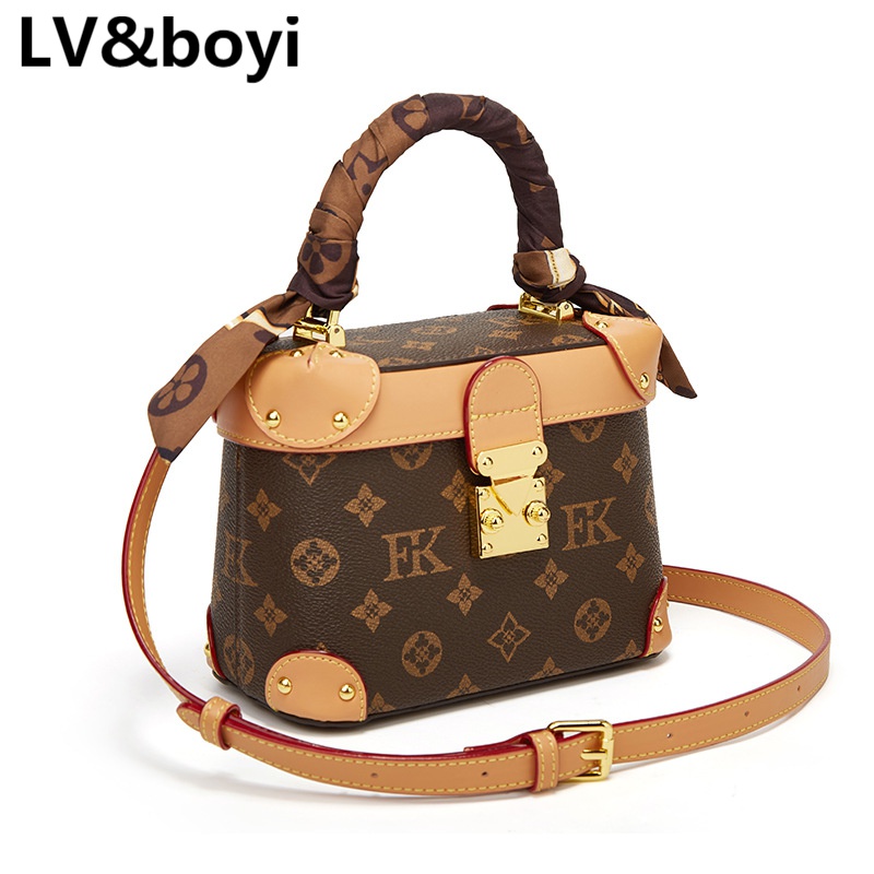 lvboyi包包女包翻盖盒子包老花新款斜挎手提包2023新款女包包欧美 配