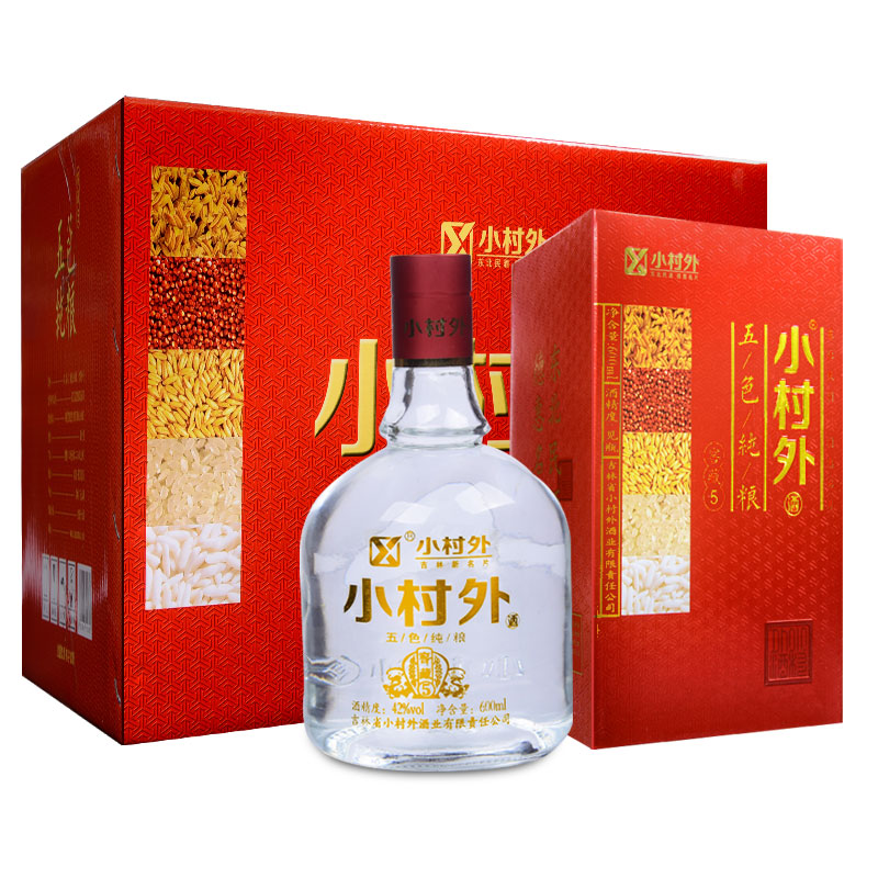 小村外 五色纯粮 吉林老字号 浓香型白酒 42度 600ml*6瓶 整箱装(含原