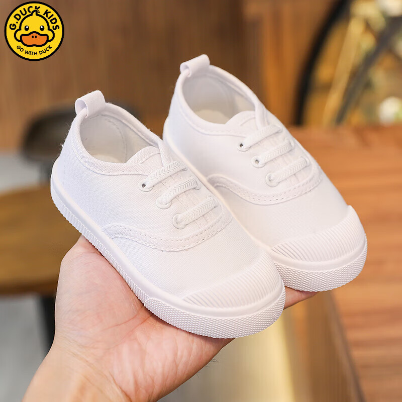 duckkids校园小白鞋春秋季儿童帆布鞋幼儿园室内鞋防滑男女童中大学生