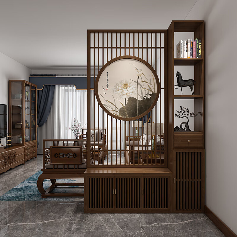 妙普乐客厅屏风进门遮挡新中式屏风隔断客厅进门玄关换鞋柜实木简约
