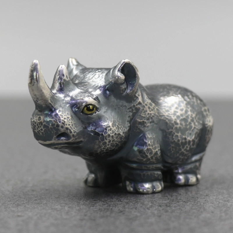 摆件迷你茶道银器小配件 足银功夫茶具银茶玩礼物礼品 犀牛(75克/件)