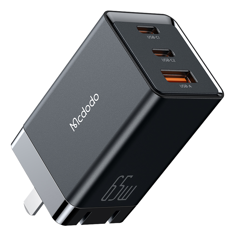 Mcdodo 麦多多 手机充电器 USB-A/Type-C 65W+双Type-C 数据线 黑色