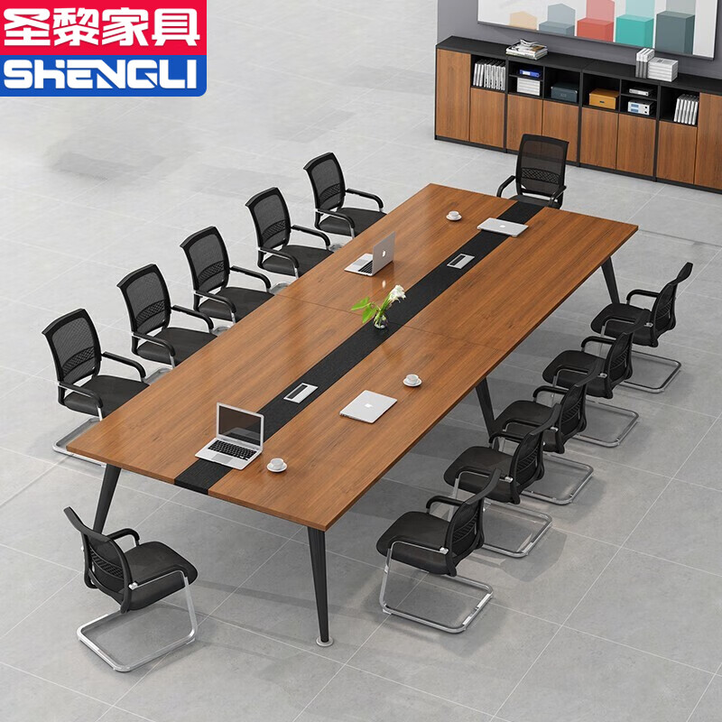 圣黎会议桌长桌小型板式洽谈培训办公桌工作台3.0米会议桌+10把椅