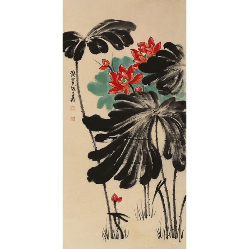 恒愎花鸟三尺荷花国画纯手绘写意字画古玩大师书画收藏纯手绘 收藏纯