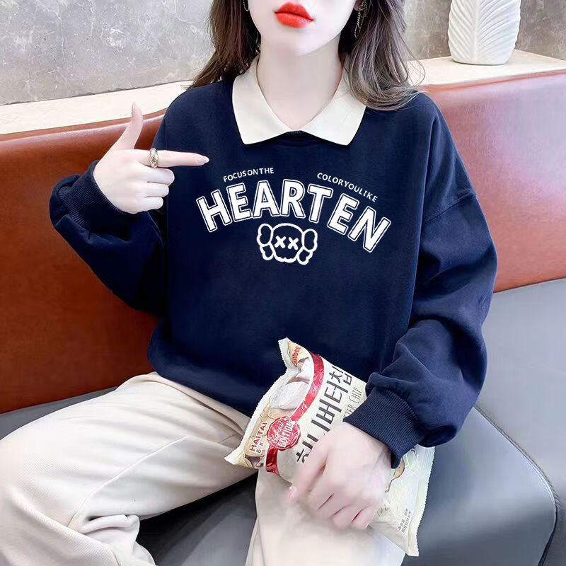 奕菓没有帽子不戴带帽的女生卫衣无帽假两件polo翻领卫衣套头2013春秋