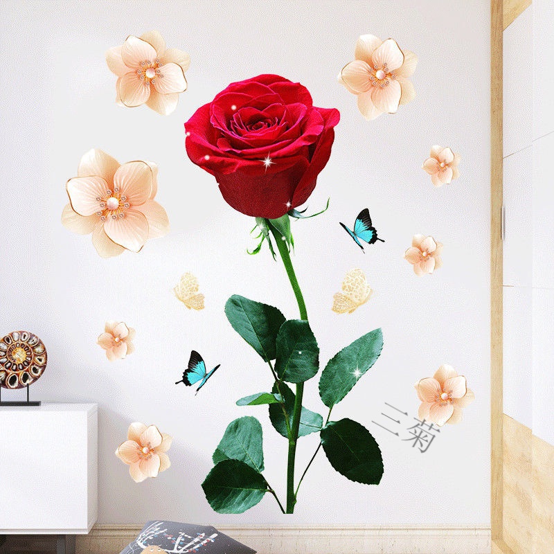 玫瑰花贴纸客厅装饰墙贴3d立体背景墙贴画花朵画卧室温馨自粘 花/卉