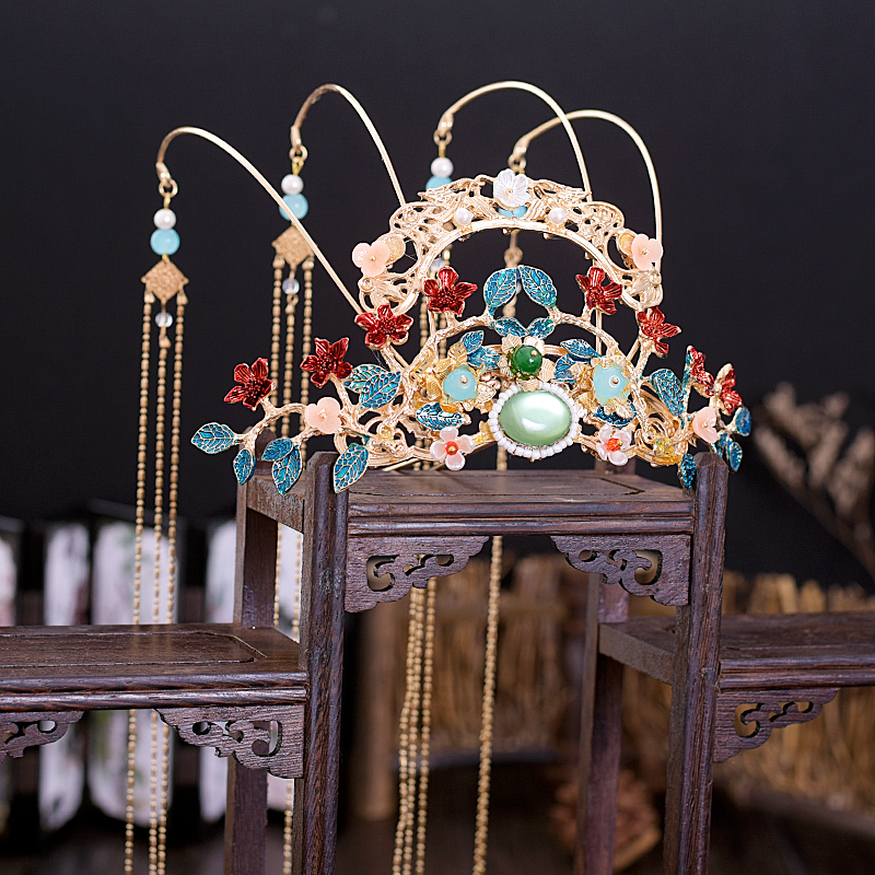 汉服头饰古风发饰发冠流苏步摇仙气配饰女明制古典头冠新娘凤冠 汉服