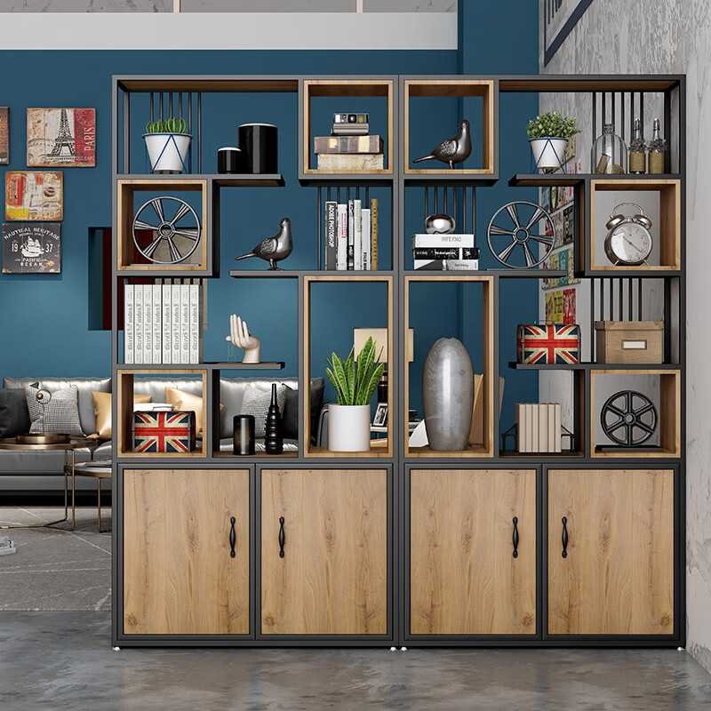 庭门(上门安装)隔断置物架办公室落地装饰架展示架简约现代一体储物柜