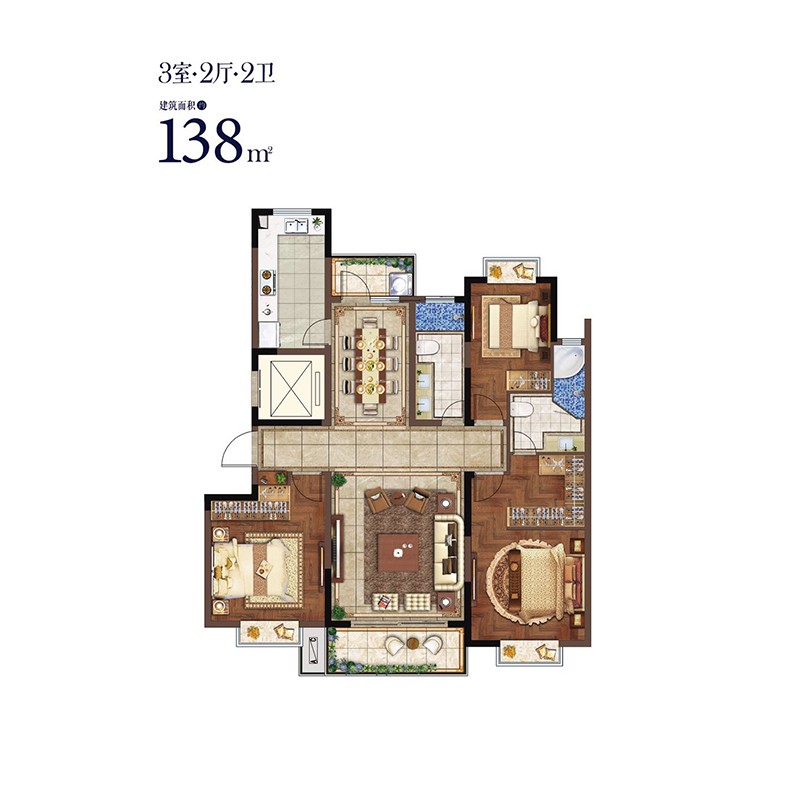 华君湖湾花园 3室2厅2卫 建面138㎡