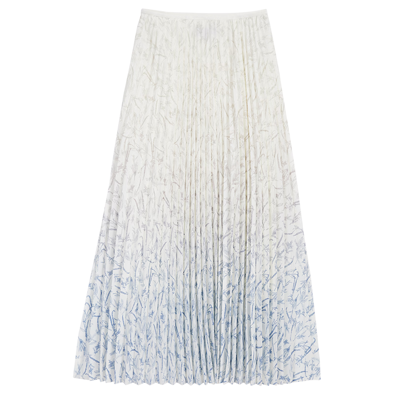 YINER音兒夏季女裝時(shí)尚法式優(yōu)雅漸變A字裙印花雪紡百褶半身裙 奶油白 S 36